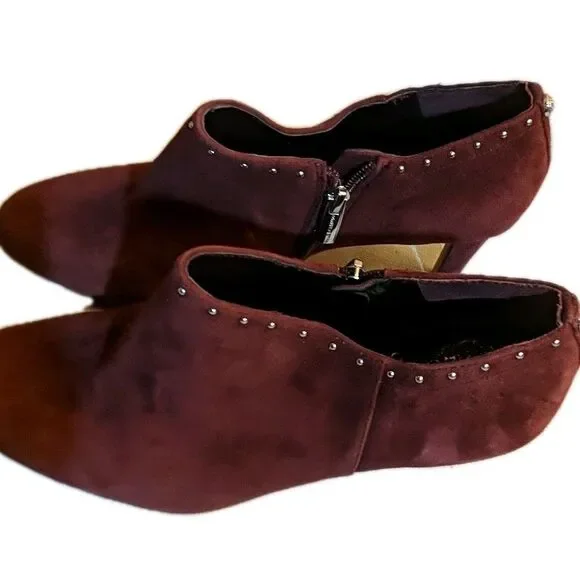 Vince Camuto Channa Ankle Heels Leather Suede Studded Zip Booties 9.5 M Burgundy - Picture 11 of 14